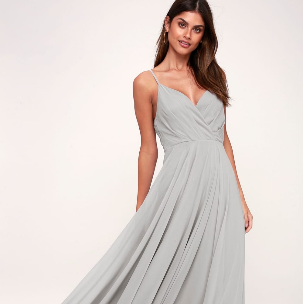 Lulu's light grey Maxi Dress Bridesmaid Dress